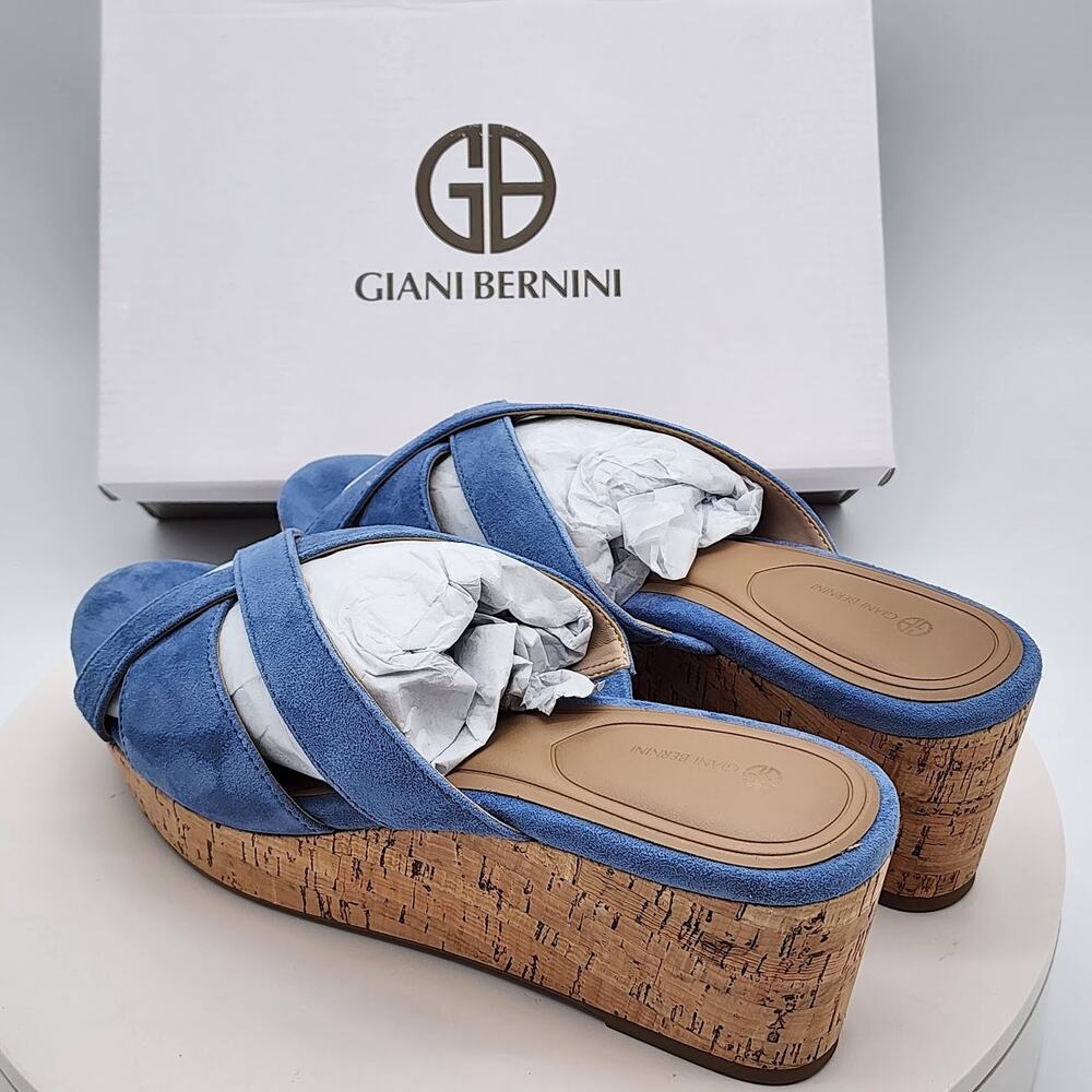 Giani Bernini Juliaas Blue Azur Cork Wedge Slide Sandals Women's 9.5M - Picture 4 of 8